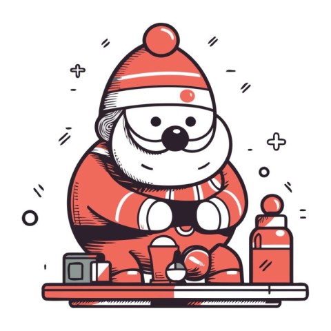 Santa Claus sitting on a shelf and playing video games. Vector i