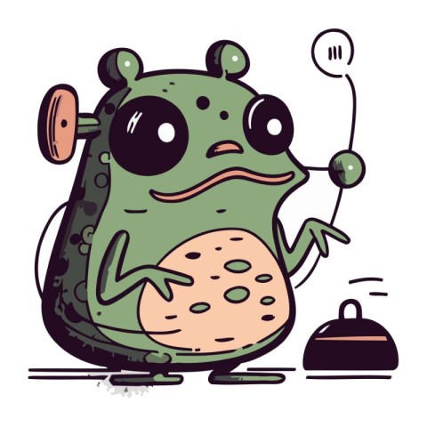 Funny frog on the phone. Vector illustration in cartoon style.