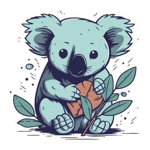 Cute cartoon koala with leaves. Vector illustration for your des