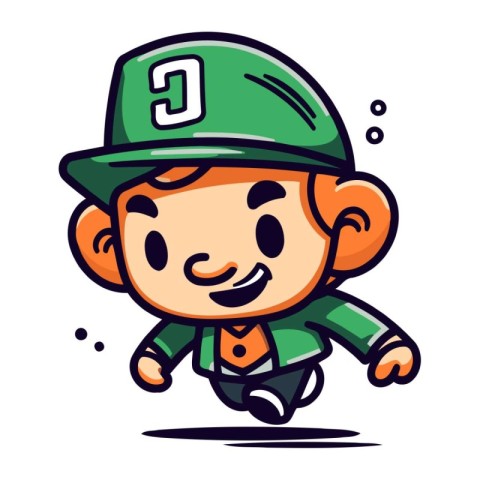 Cute Little Boy Wearing Green Army Uniform Running Vector Illust