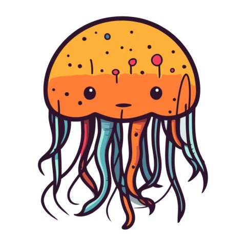 Jellyfish. Cute cartoon kawaii character. Vector illustration.