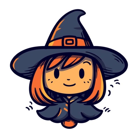 Cute cartoon witch girl. Vector illustration isolated on white b