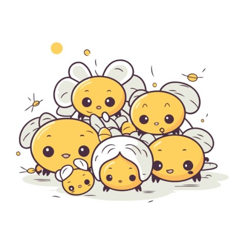 Cartoon vector illustration of cute little bees. Cute cartoon an