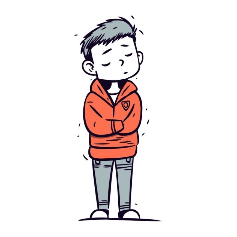 Illustration of a boy wearing a warm winter jacket. Vector illus