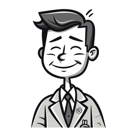 Illustration of a male doctor wearing a lab coat. smiling and lo