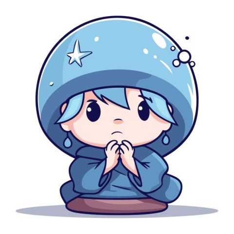 Crying boy in astronaut helmet. Cute cartoon vector illustration