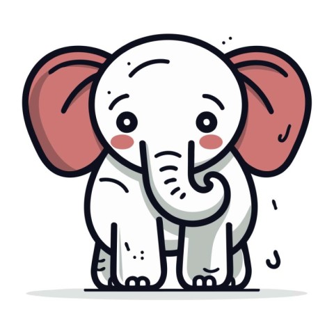 Cute cartoon elephant on white background. Vector illustration i