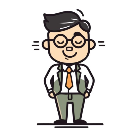 Businessman with glasses and tie. Vector illustration. Flat styl