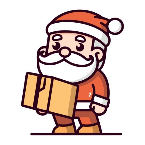 Santa Claus with a gift in his hand. Vector illustration of Sant