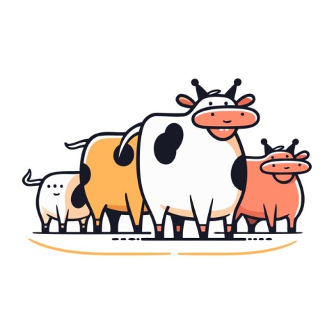 Cute cartoon cows. Farm animals. Vector illustration in thin lin