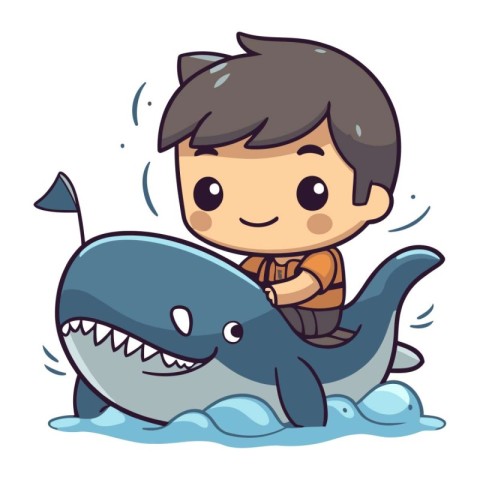 Cute boy and shark. Vector illustration of a boy and shark.