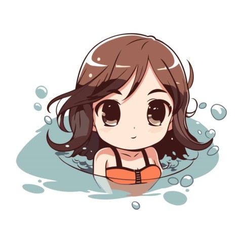 Illustration of a Cute Little Girl Swimming in the Pool