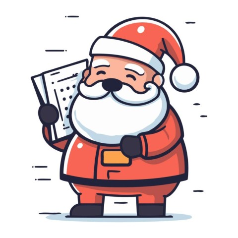 Cartoon Santa Claus holding a sheet of paper. Vector illustratio