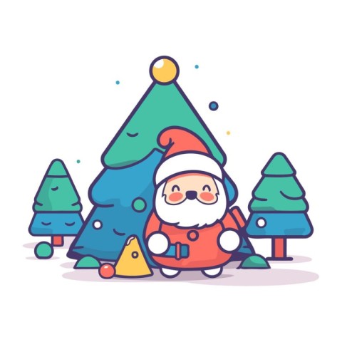 Christmas tree and Santa Claus. Vector illustration in a flat st