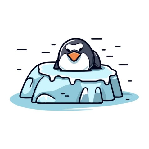 Cute cartoon penguin on ice floe. Vector illustration.