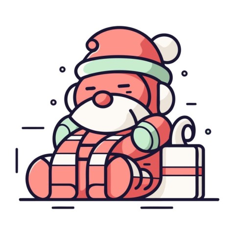 Santa Claus with a bag of gifts. Vector illustration in line sty