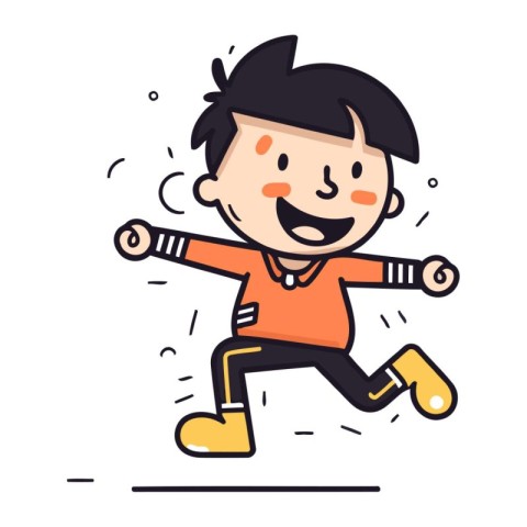 Cute little boy running and jumping. Vector flat cartoon illustr