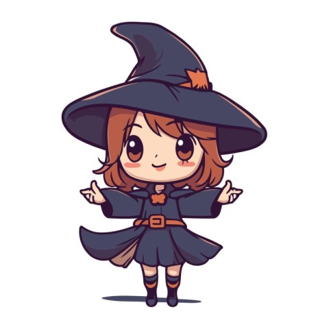 Cute little witch girl cartoon vector illustration. Halloween th