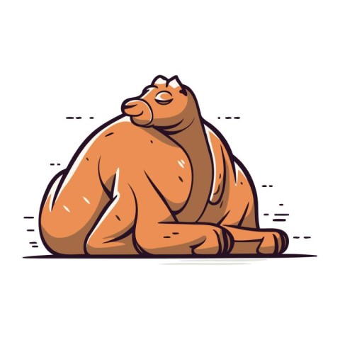 Camel sleeping on the ground. Vector illustration isolated on wh