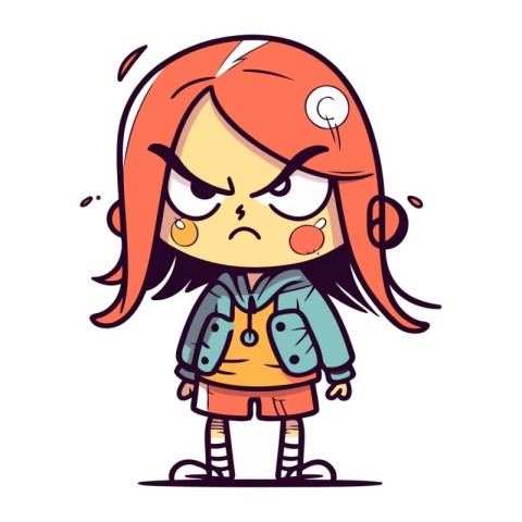 Angry girl cartoon. Vector illustration. Isolated on white backg