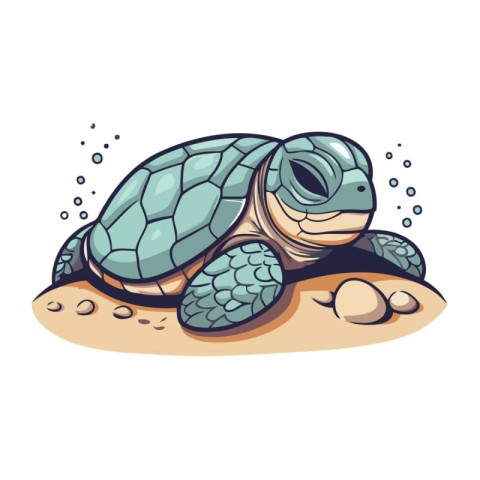 Sea turtle in cartoon style isolated on white background. Vector