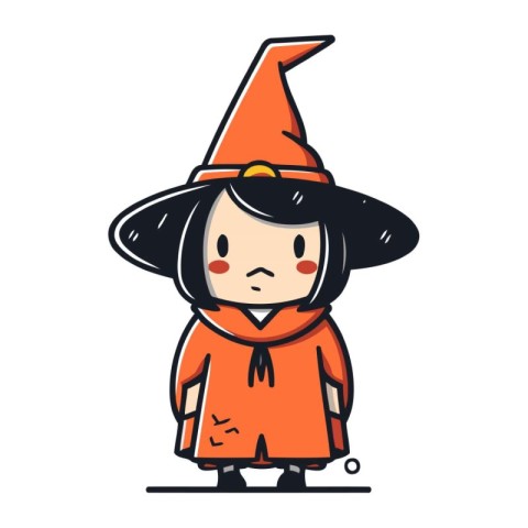 Little girl dressed as a witch. Cute cartoon vector illustration