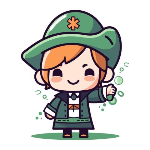 Cute little boy wearing scout costume. Vector illustration in ca