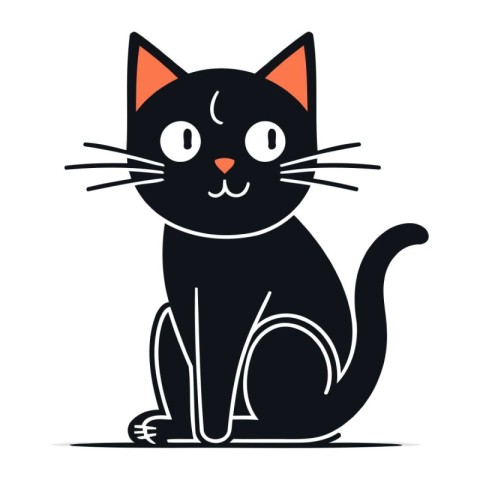 Cute black cat. Vector illustration isolated on a white backgrou