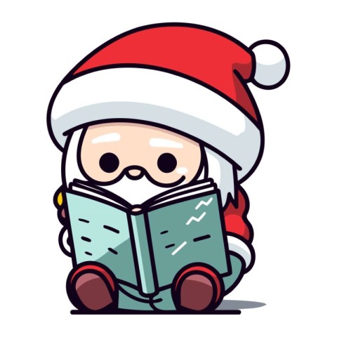 Cute Santa Claus reading a book. Vector cartoon character illust