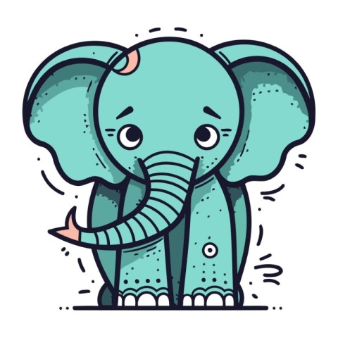 Cute cartoon elephant. Vector illustration of an animal with a s