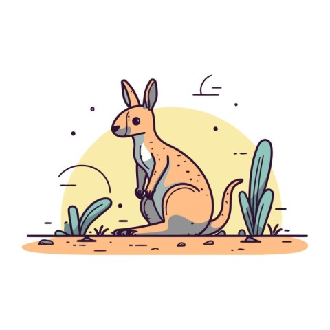 Kangaroo sitting on the ground. Vector illustration in cartoon s