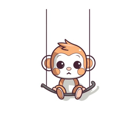 Cute cartoon monkey swinging on a swing. Vector illustration on