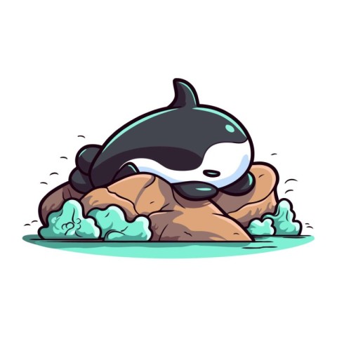 Cartoon killer whale on rock. Vector illustration of a killer wh