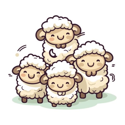 Sheep family. Cute cartoon sheeps. Vector illustration.