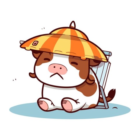 Illustration of a Cute Little Bulldog Wearing Umbrella