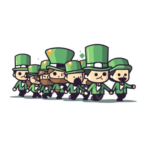 Leprechauns running and jumping. Vector illustration.