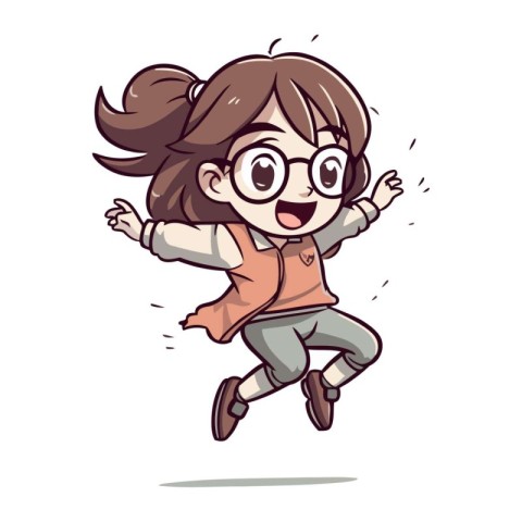 Vector illustration of a cute little girl jumping. Isolated on w