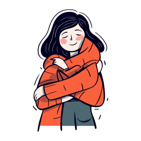 Vector illustration of a woman in a warm orange coat with a scar