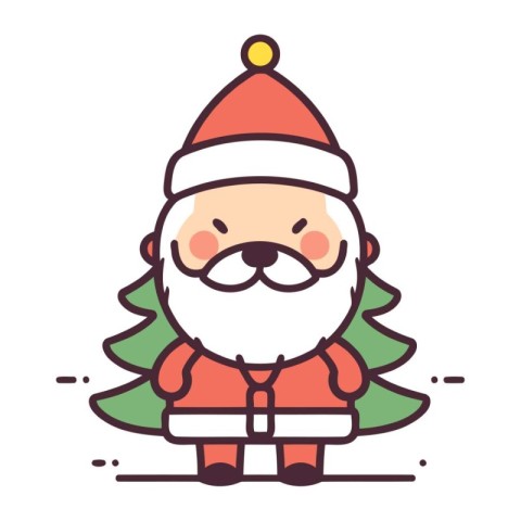 Cute santa claus with christmas tree. Vector illustration.