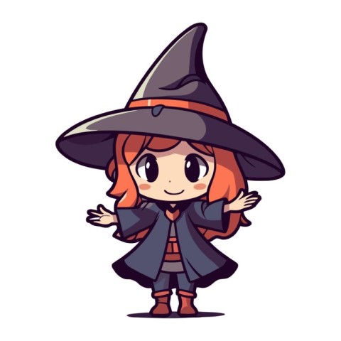 Cute little girl dressed as a witch. Halloween vector illustrati