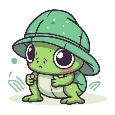 Frog in safari hat. Cute cartoon vector illustration.