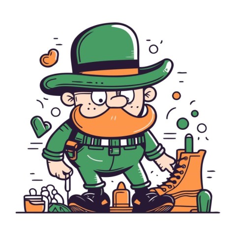 Leprechaun with hat and boots. Vector illustration.