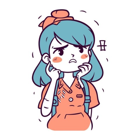 Cute vector illustration of a girl with a sad expression on her