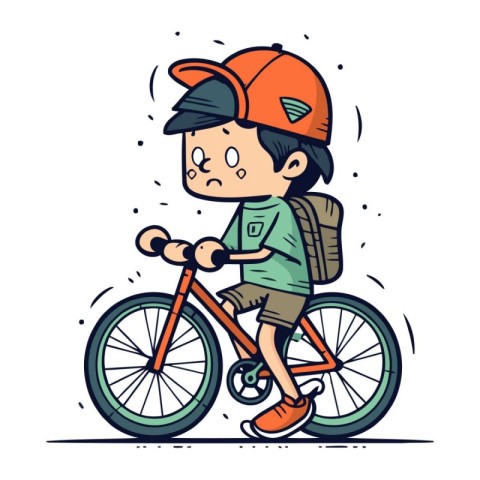 Cartoon boy riding bicycle. Vector illustration. Cute character.