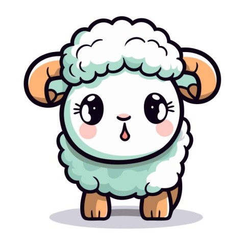 Cute sheep cartoon character. Vector illustration isolated on wh