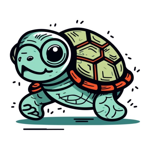 Cute cartoon turtle. Vector illustration isolated on a white bac