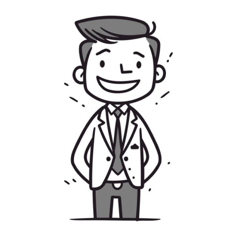 Vector illustration of happy businessman in suit. Line art desig