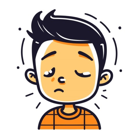 Vector illustration of a sad boy with a sad expression on his fa