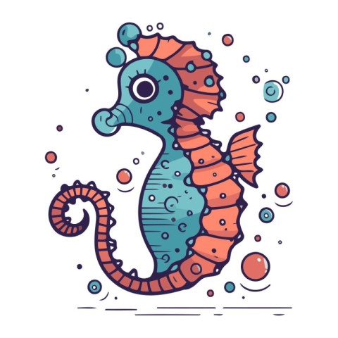 Cute cartoon seahorse with bubbles. Colorful vector illustration