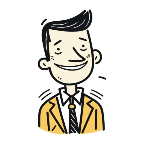 Businessman with happy face. Vector illustration in doodle style